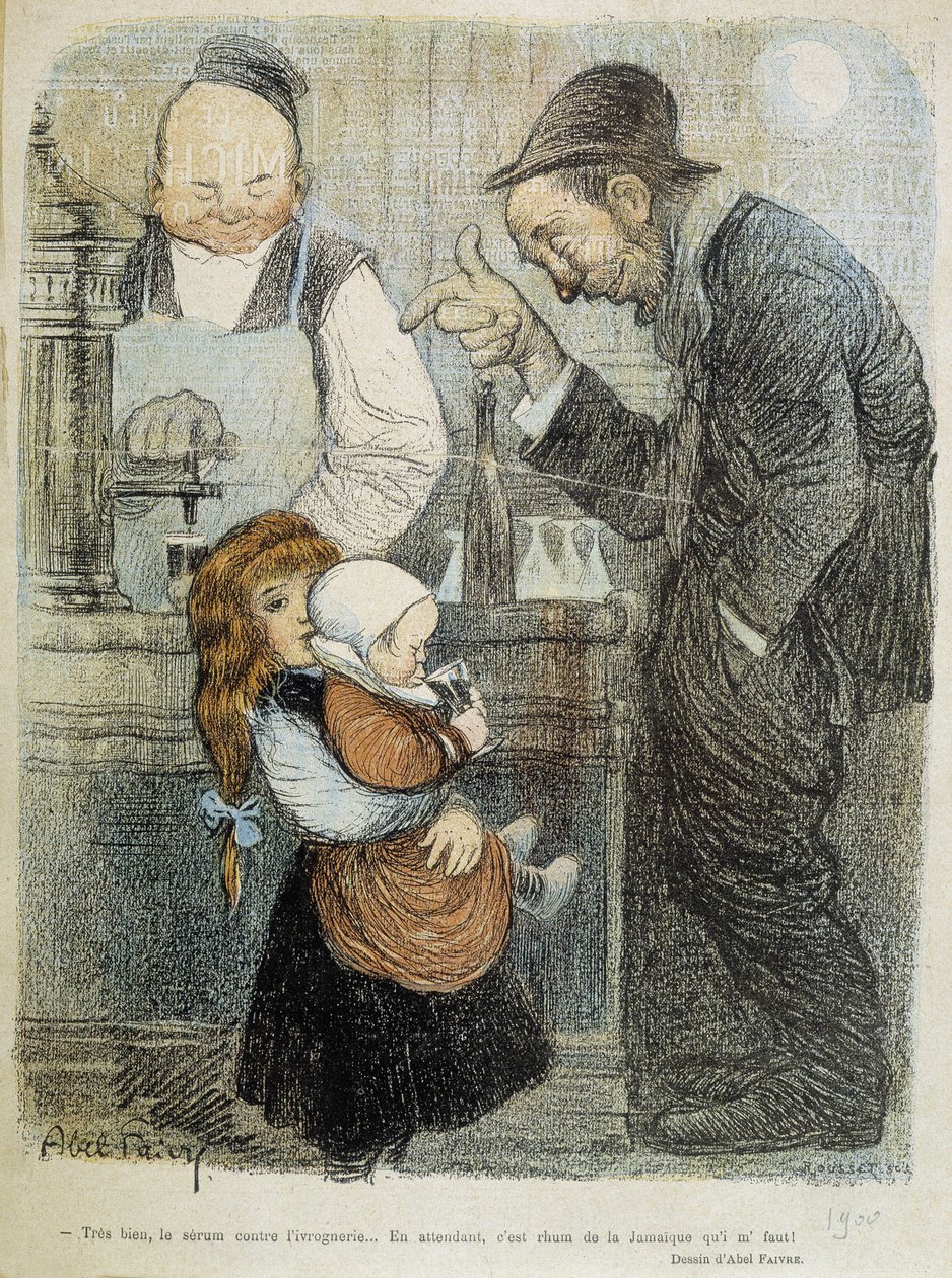 Okay, serummet mod drukkenskab, i mellemtiden mangler jeg en rom fra jamaique! - Dess. af Abel Faivre (1864-1945) af Jules Abel Faivre