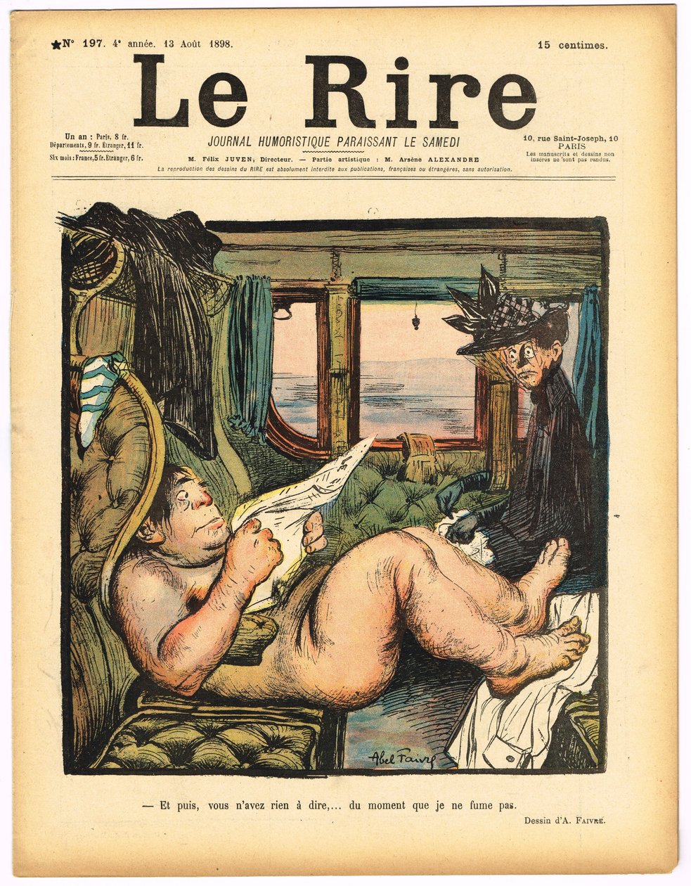 Cover af "" Latteren"", Satirisk i farver af Jules Abel Faivre