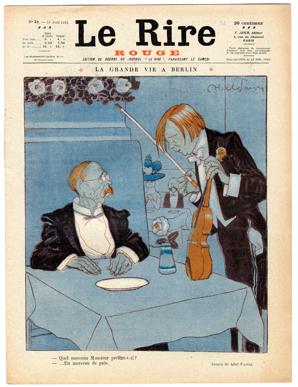 Cover af "" Den røde latter", Satirisk i farver af Jules Abel Faivre