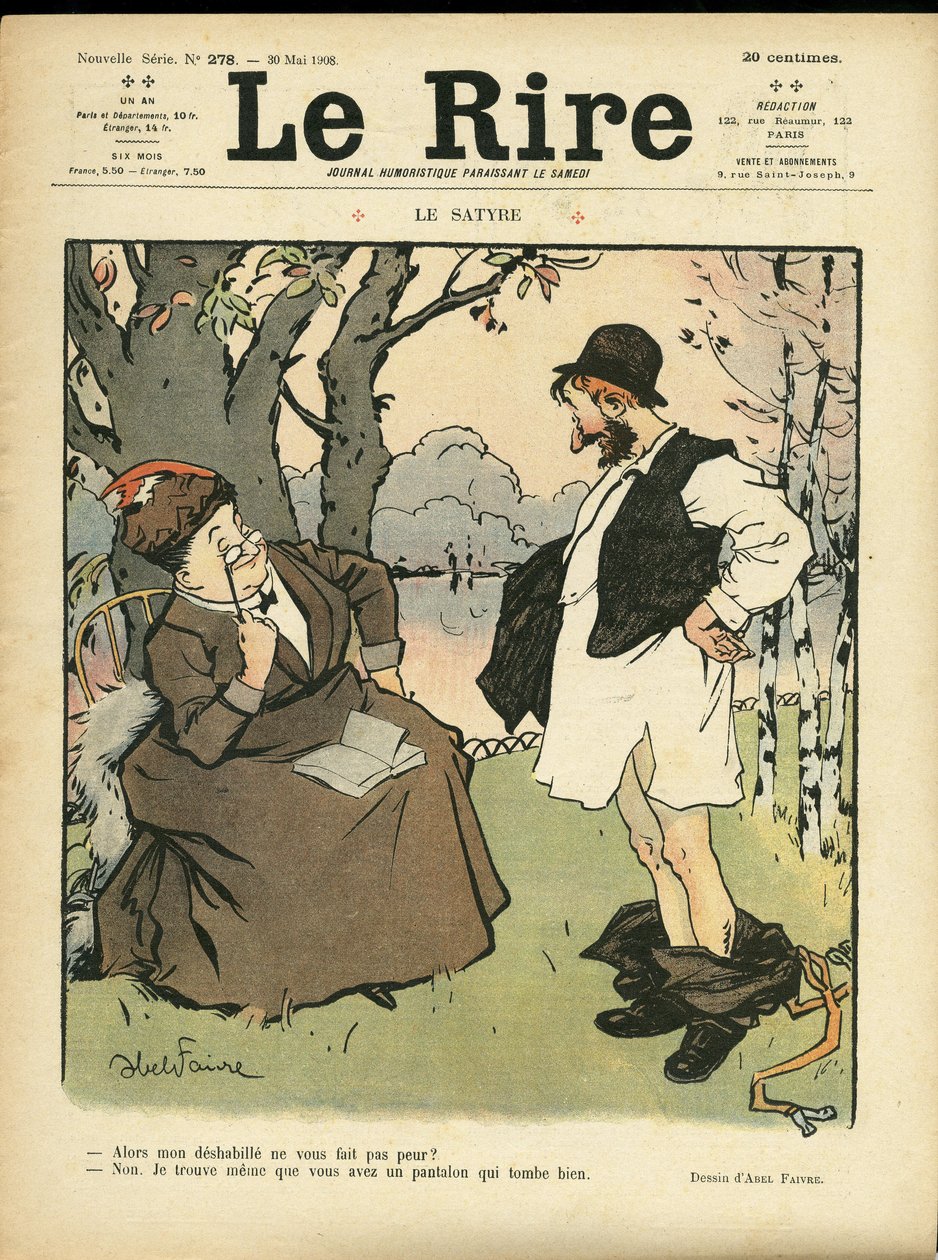 Illustration af Abel Faivre (1867-1945) til forsiden af Le Lire, 30/05/08 - Satyren - Naturvegetation, Kærlighed, Mode, Træ, Glasvarer af Jules Abel Faivre