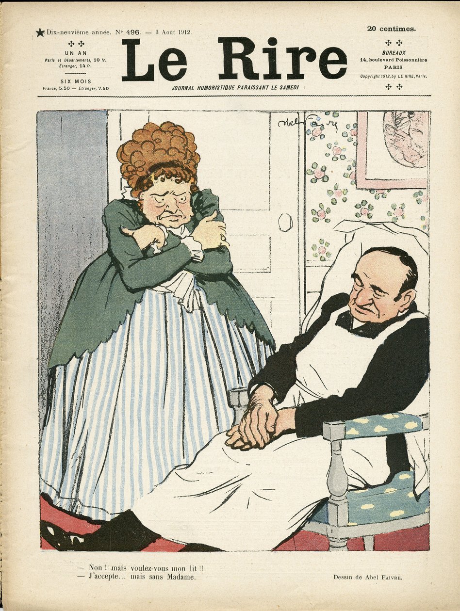Illustration af Abel Faivre (1867-1945) til forsiden af Le Lire, 03/08/12 - Arbejde, fedme - Hustjenere af Jules Abel Faivre