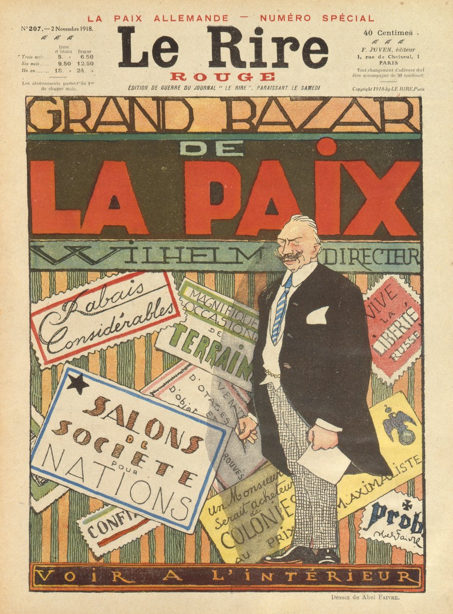 Den store fredsbasar. cover af Le Rire, 2. november, 1918 af Jules Abel Faivre