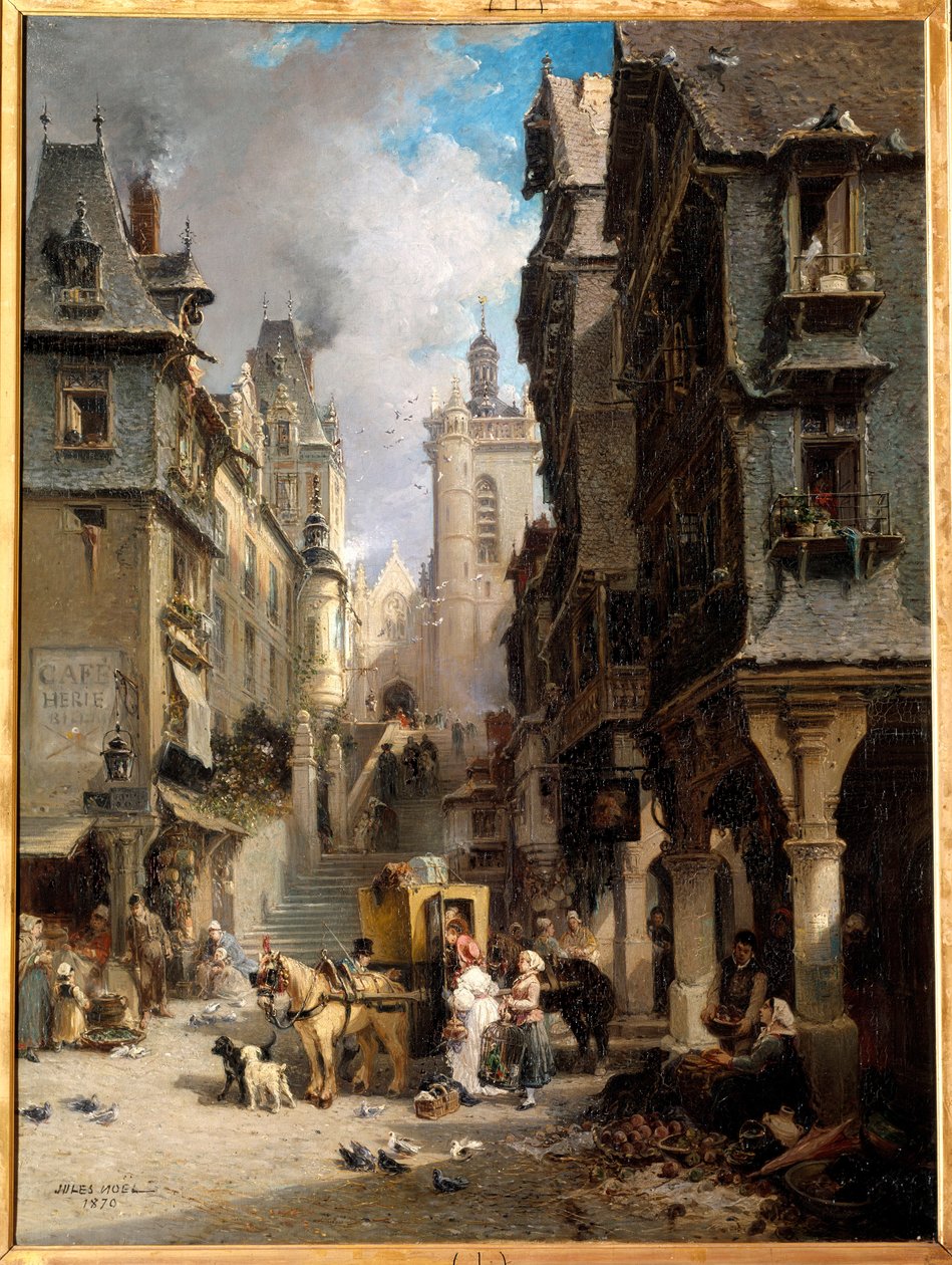 A rue de Morlaix i 1830 Maleri af Jules Achille Noel (1815-1881) 1830 Quimper, Museum of Fine Arts af Jules Achille Noel