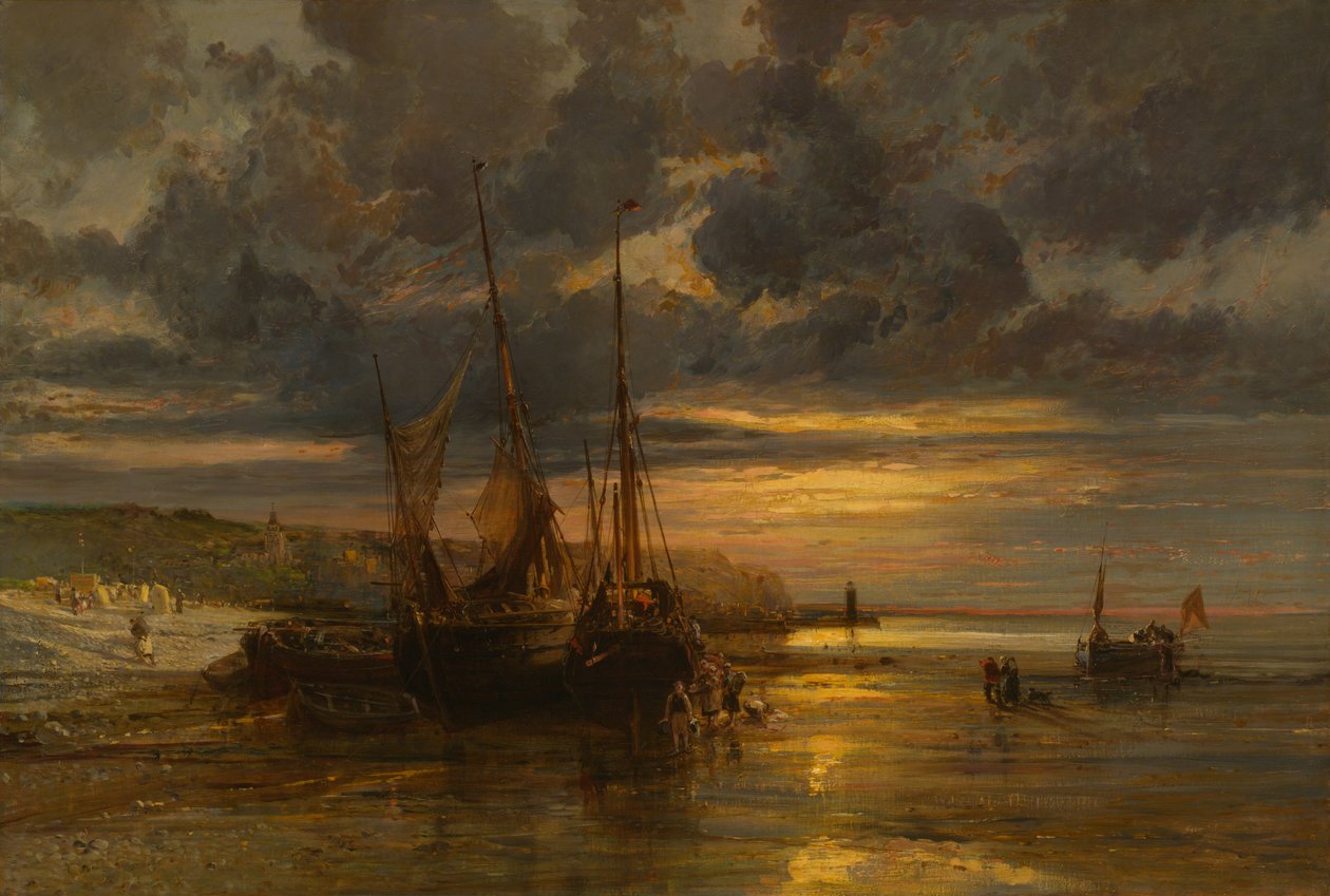 Strandede fiskerbåde af Jules Achille Noel