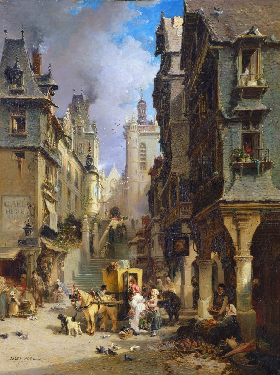 Gadescene i Morlaix i 1830, 1870 af Jules Achille Noel