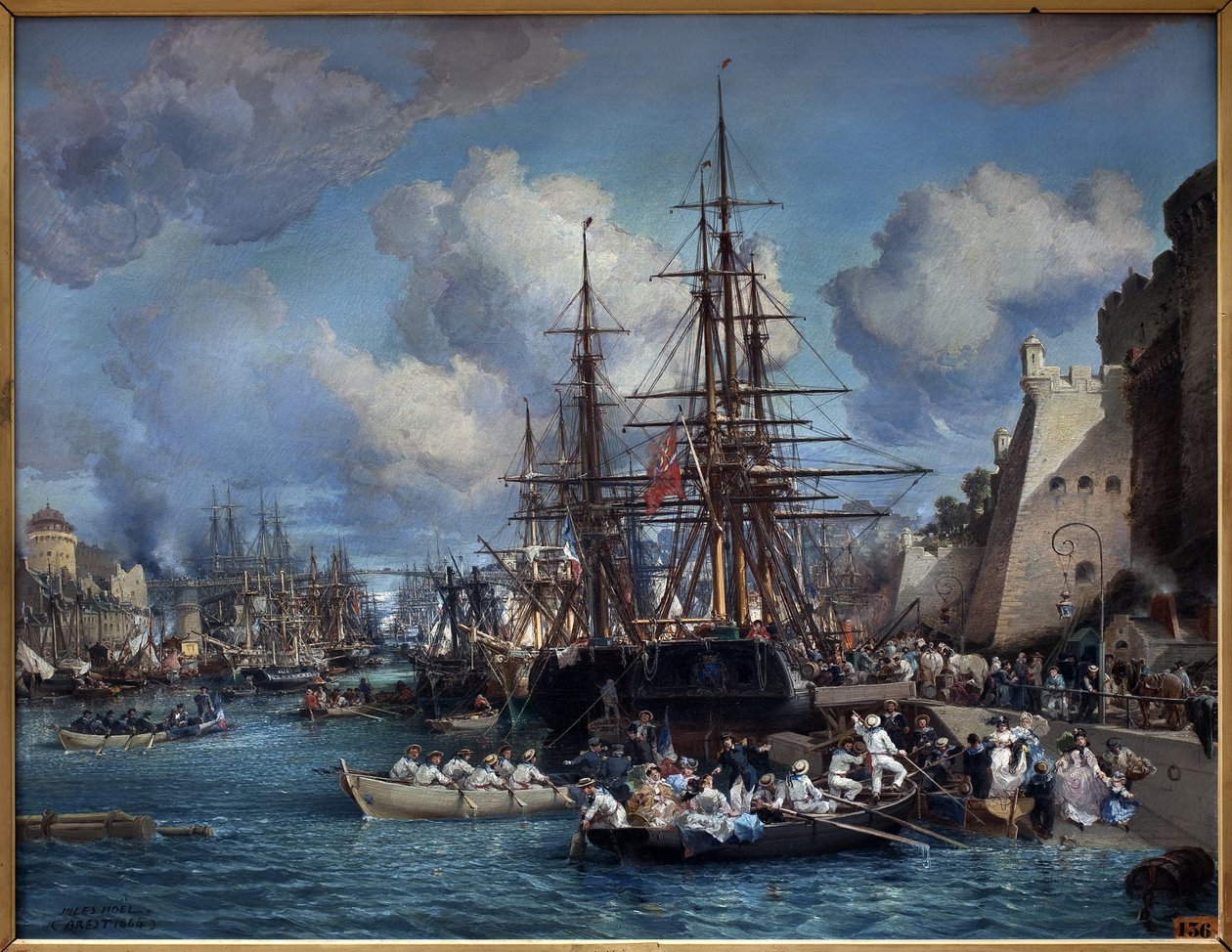 Havnen i Brest (Frankrig) i 1864. Maleri af Jules Noel (1815-1881). Olie på lærred af Jules Achille Noel