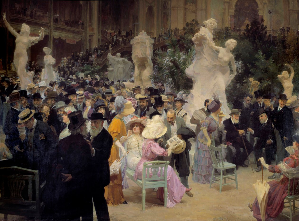 Belle epoque: "" En fredag på Salon des artistes français"" Medlemmer af det parisiske borgerskab mødes i anledning af sociale arrangementer. Detalje. Maleri af Jules Alexandre Grun (1868-1934) 1911 søn. 3,6x6,16 m Rouen, Musee des Beaux Arts af Jules Alexandre Gruen or Grun