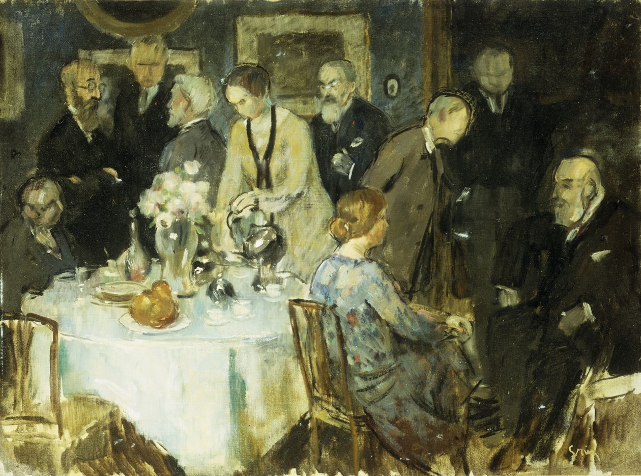 Figurer i et interiør (olie på lærred) af Jules Alexandre Gruen or Grun