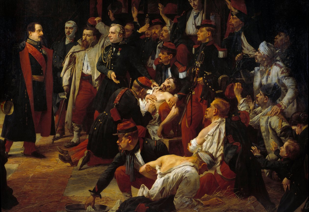 Kejser Napoleon III besøger de franske, piemontesiske og østrigske sår fra slaget ved Montebello til Vogheres ambulancer i maj 1859 Detail. Maleri af Jules Rigo (1810-1892) 1859 Paris, Museum of the Val de Grace af Jules Alfred Vincent Rigo