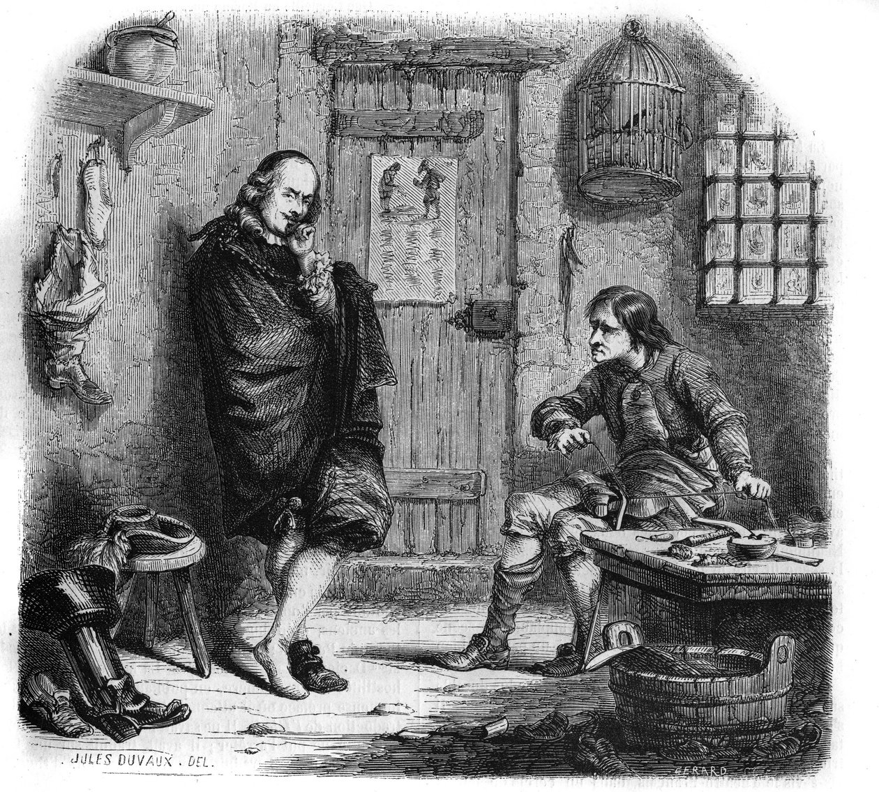 Pierre Corneille (1606-1684) hos frelseren. Stik af Jules Duvaux af Jules Antoine (after) Duvaux