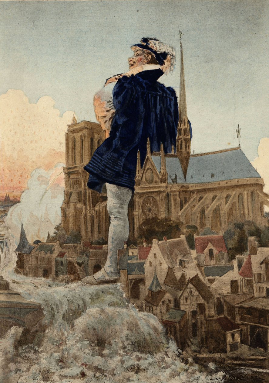 Gargantua urinerer foran kirken Notre Dame af Jules Arsene Garnier