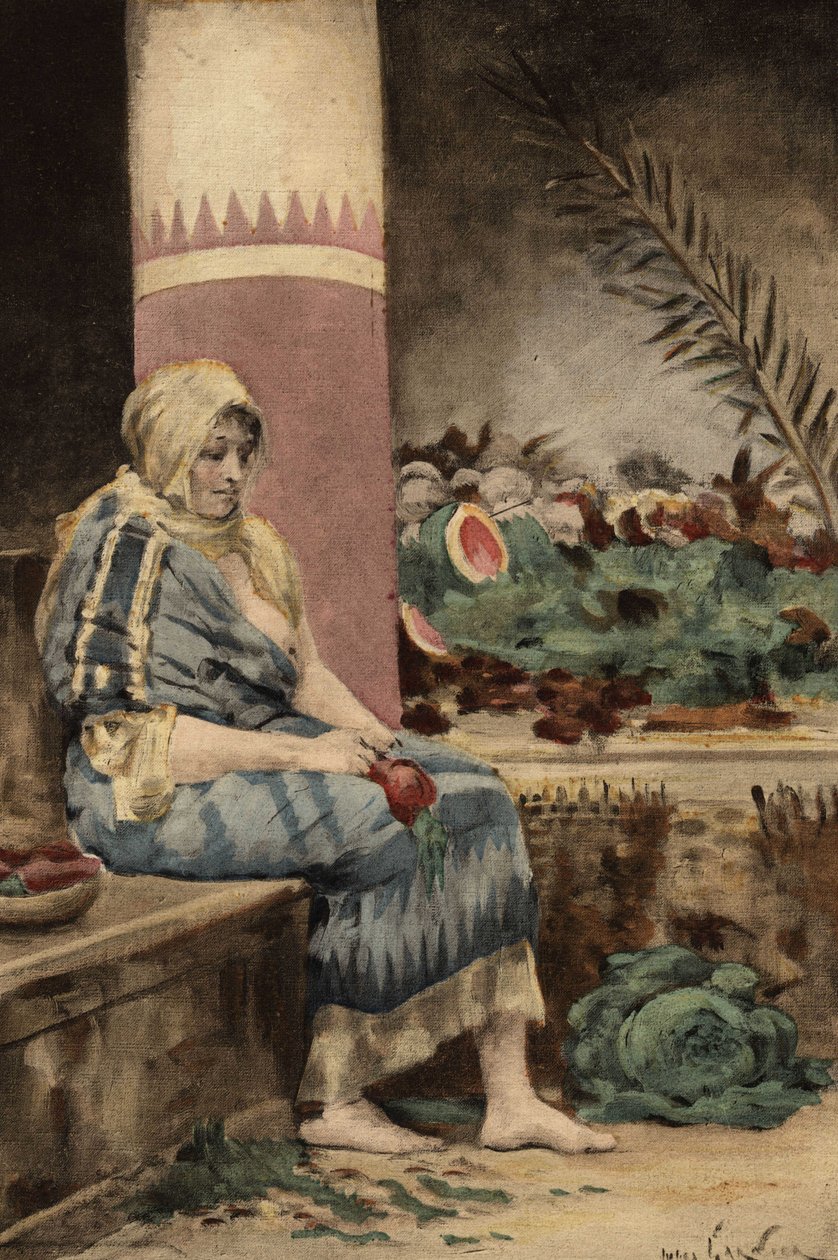 Livia Drusilla Augusta (58 f.Kr.), hustru til den romerske kejser Augustus (Octavian, Octavian eller latin Gaius Julius Caesar Octavianus) (61 f.Kr.-14 e.Kr.), skræller en grøntsag. Pantagruel. Illustration af Jules Garnier. I "Rabelais et l