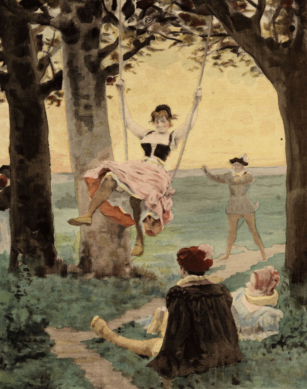 Mænd og kvinder spiller brandelle. Gargantua. Illustration af Jules Garnier. I "Rabelais et l