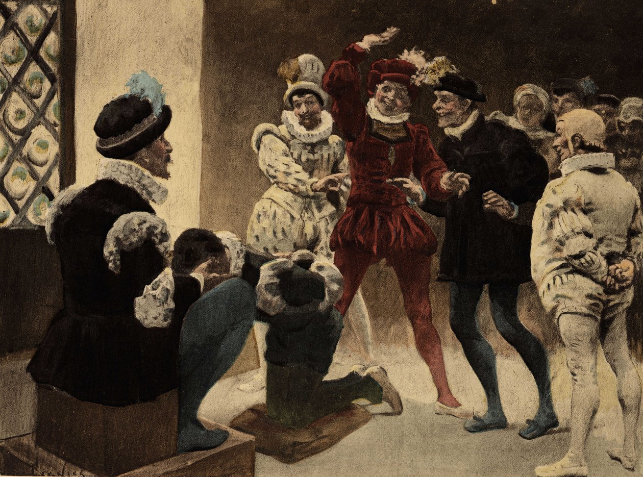 Mænd spiller chapifou (telt). Gargantua. Illustration af Jules Garnier. I "Rabelais og Jules Garniers værker". af Jules Arsene Garnier
