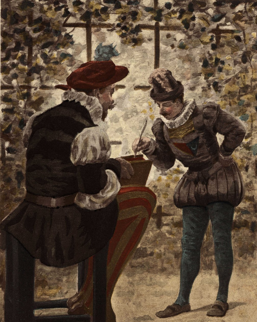Pantagruel, der holder en bog af Vergil, og Panurge. Pantagruel. Illustration af Jules Garnier. I "Rabelais et l