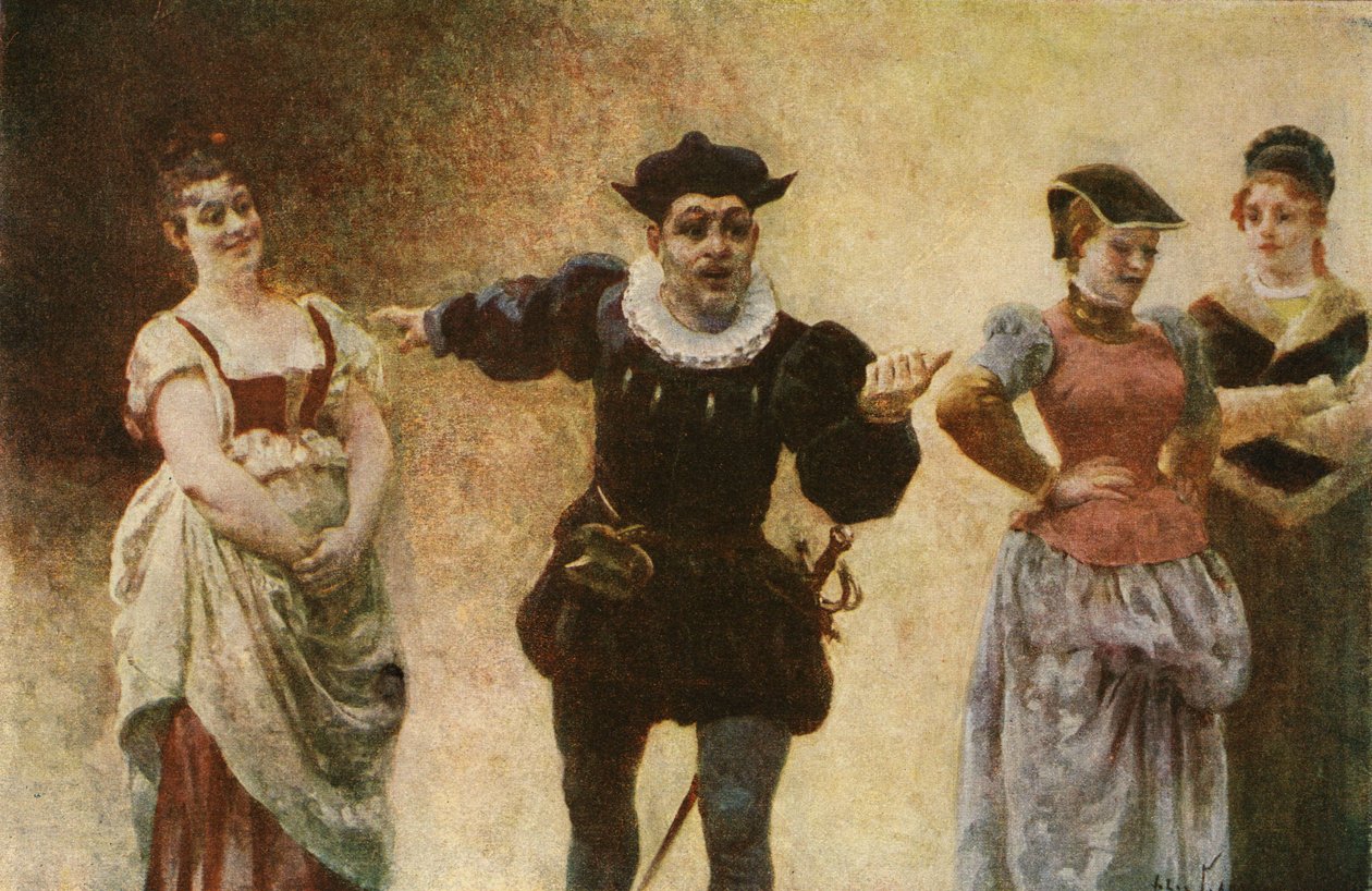 Panurge beder om, at kvinder ikke længere bærer halsedisse. Pantagruel. Illustration af Jules Garnier i "Rabelais et l