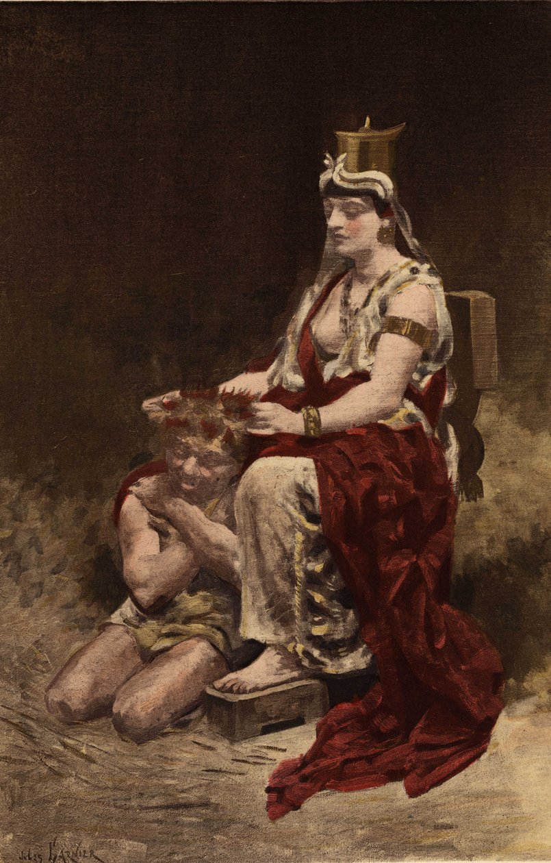 Semyramis (Semiramis) spoler en belistre (tramp). Pantagruel. Illustration af Jules Garnier. I "Rabelais og Jules Garniers værker". af Jules Arsene Garnier