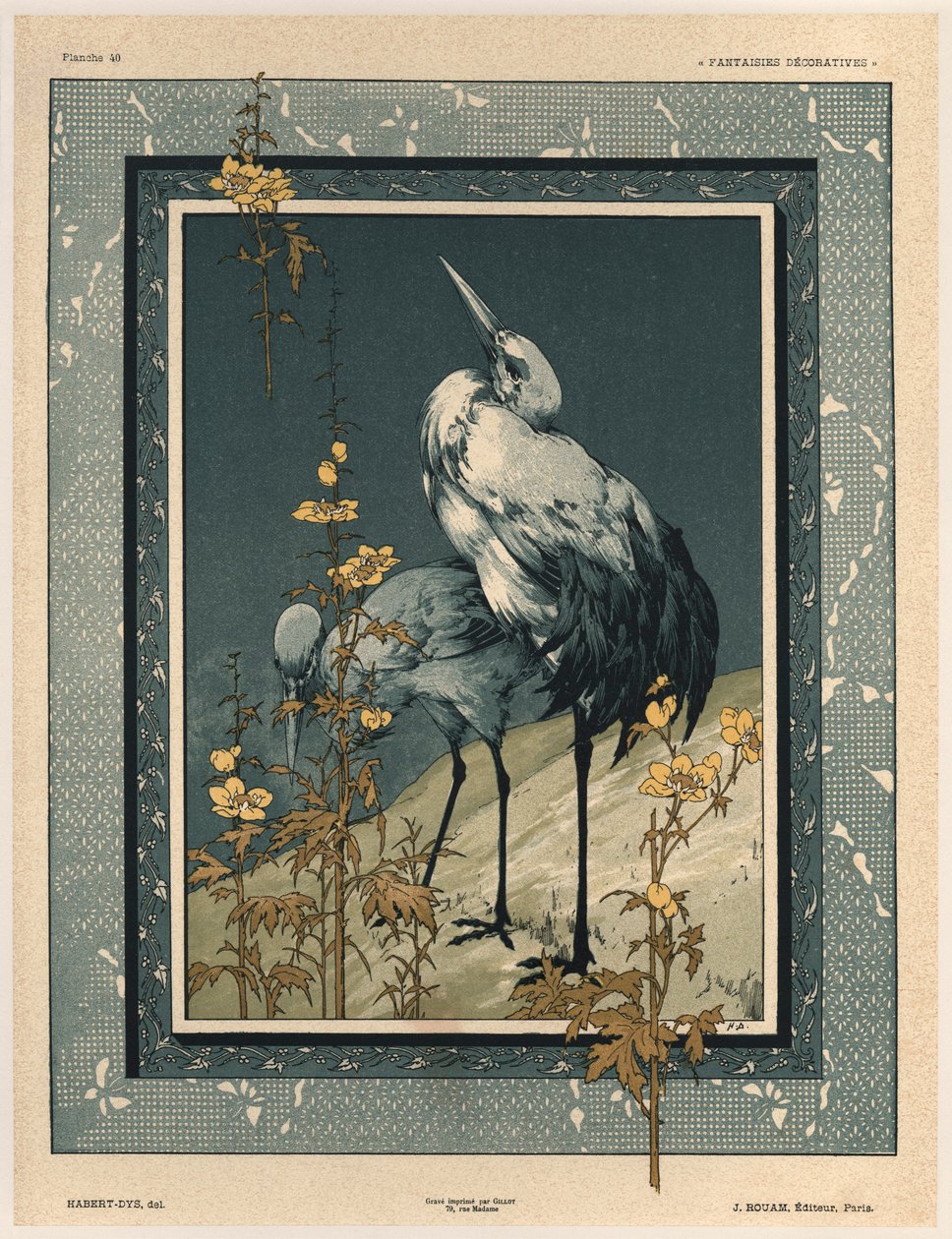 Storke, planche 40 fra "Fantaisies decoratives", graveret af Gillot, udgivet af Jules Rouam, Librairie de l