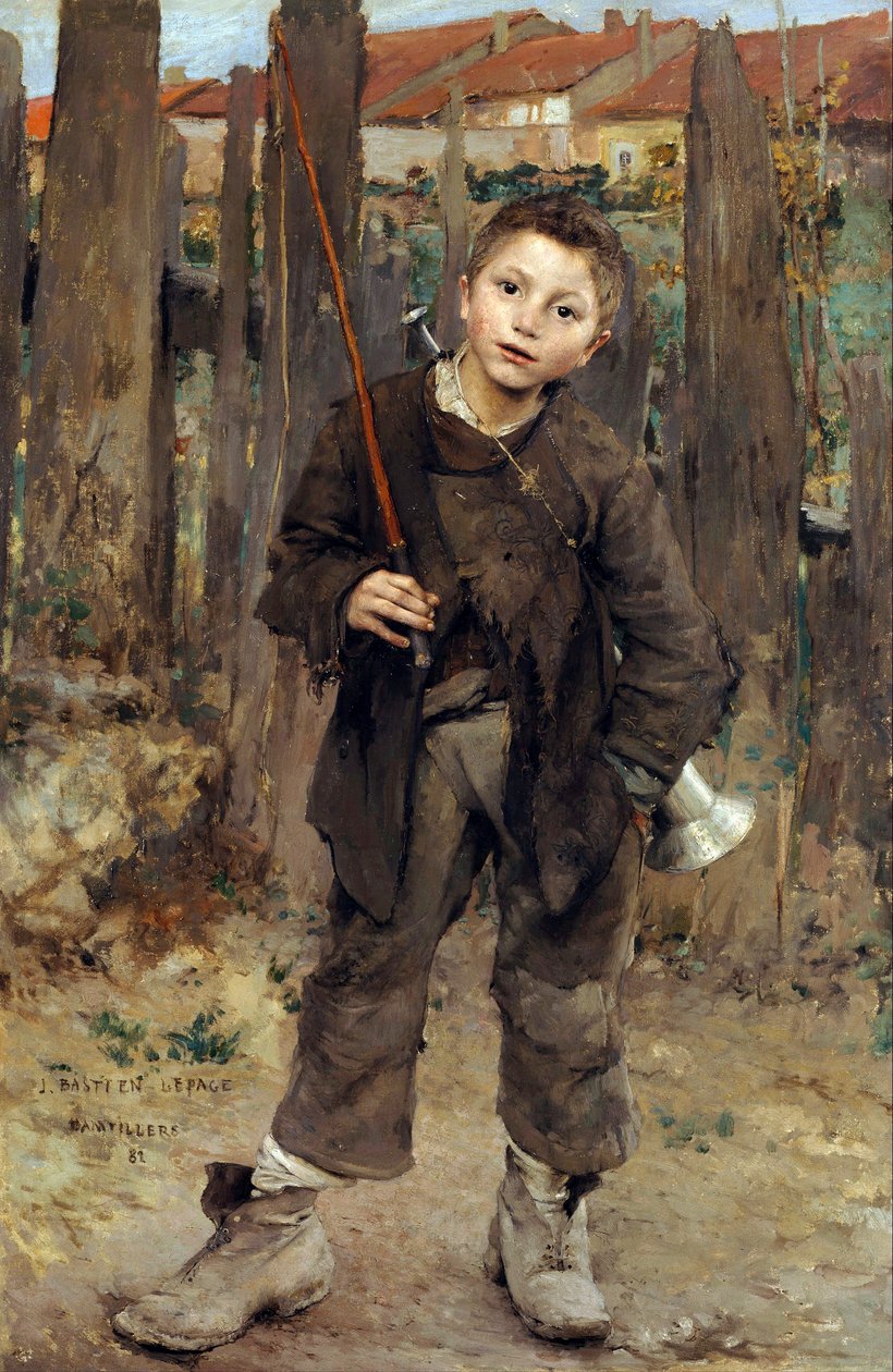 Pas Meche (Nothing Doing) Lille dreng, der arbejder med trækheste, der trækker pramme, maleri af Jules Bastien-Lepage (Bastien Lepage) (1848-1884) - 1882 - Olie på lærred Dim 132,1x89,5 cm National Gallery of Scotland, Edinburgh af Jules Bastien Lepage