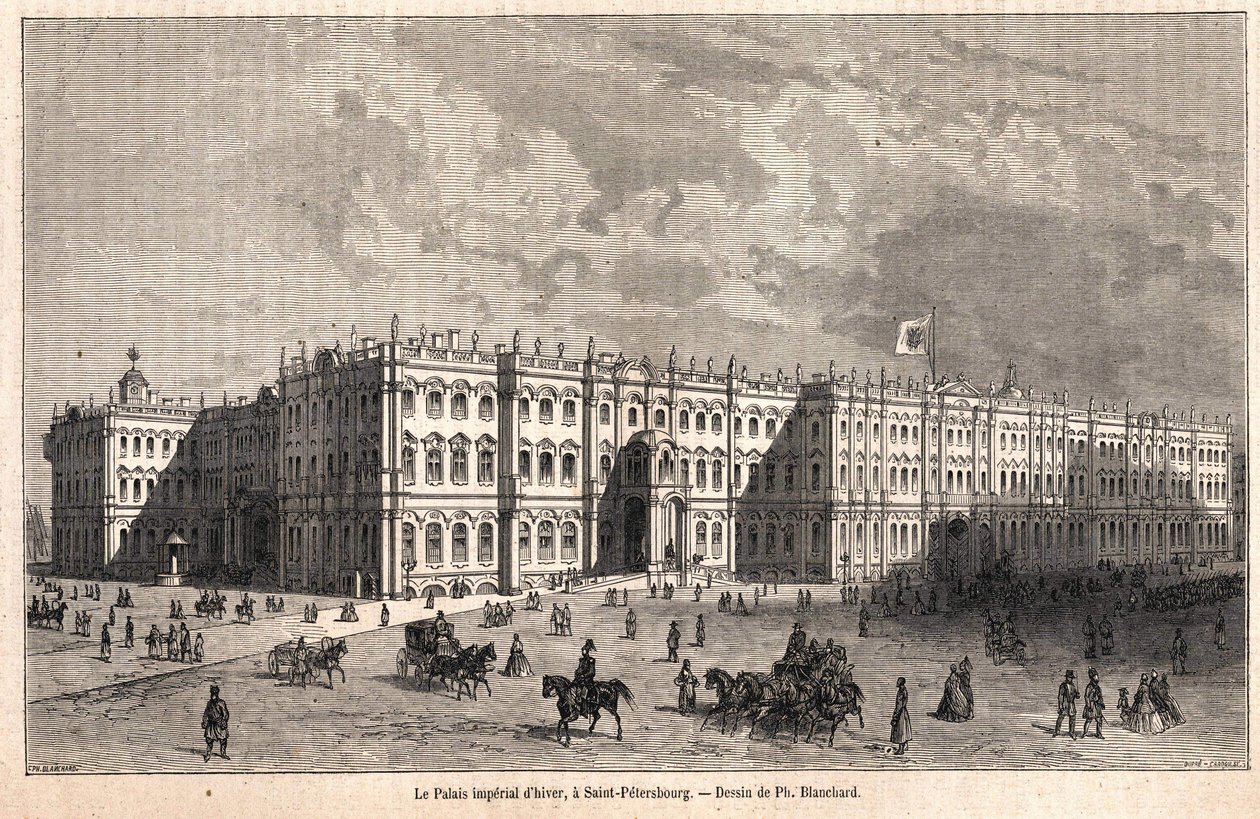 Vinterkejserpaladset i St. Petersborg. Tegning af Blanchard af Jules Blanchard