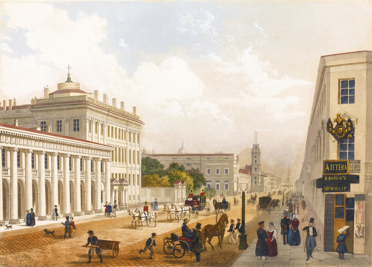 Udsigt over Nevsky Prospekt i Sankt Petersborg af Jules Charlemagne