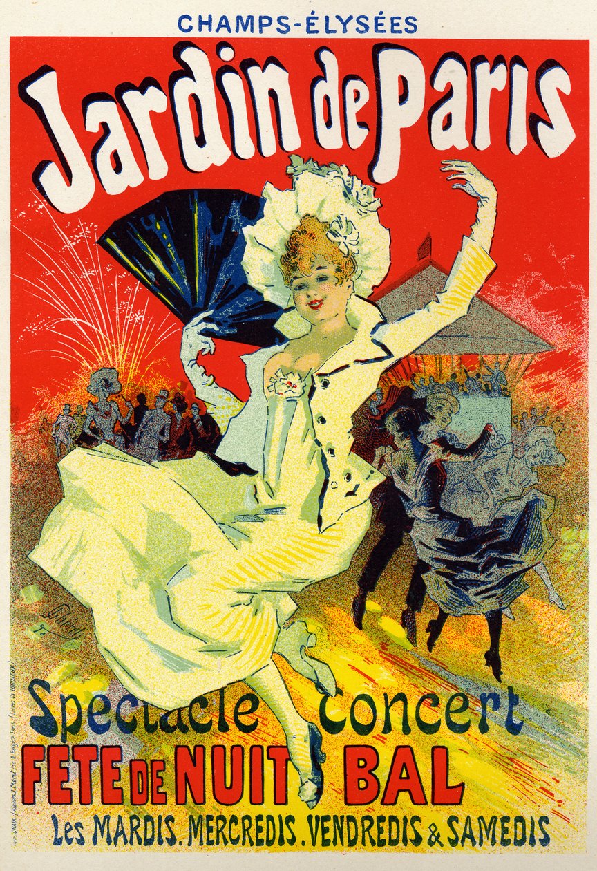 Kunst, Underholdning. Jardin de Paris, bal på Champs Elysees, Paris. Plakat af Jules Cheret, Frankrig, ca. 1895 (plakat) af Jules Cheret