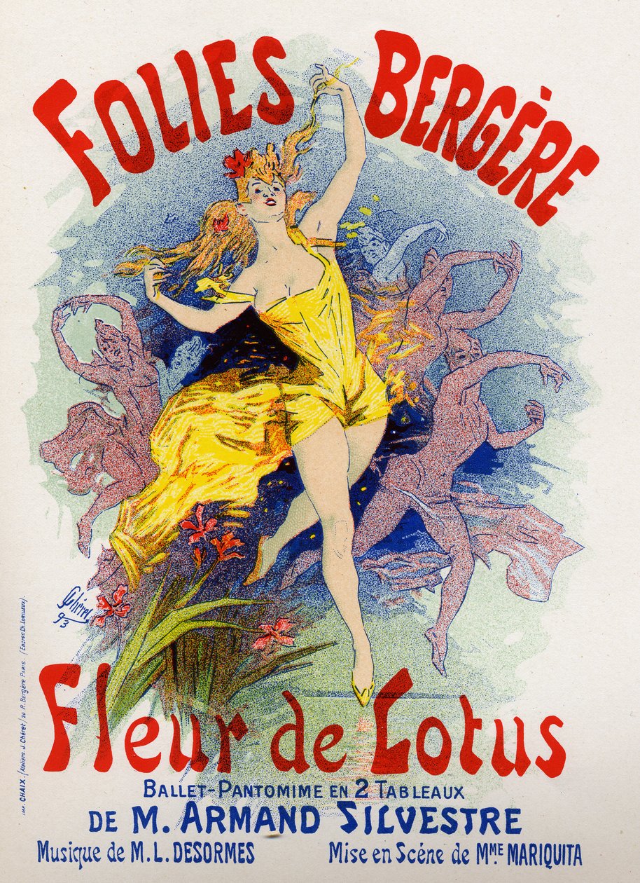 Kunst. Underholdning. Lotusblomst, ballet på Folies Bergeres, Paris. Plakat af Jules Cheret, Frankrig af Jules Cheret