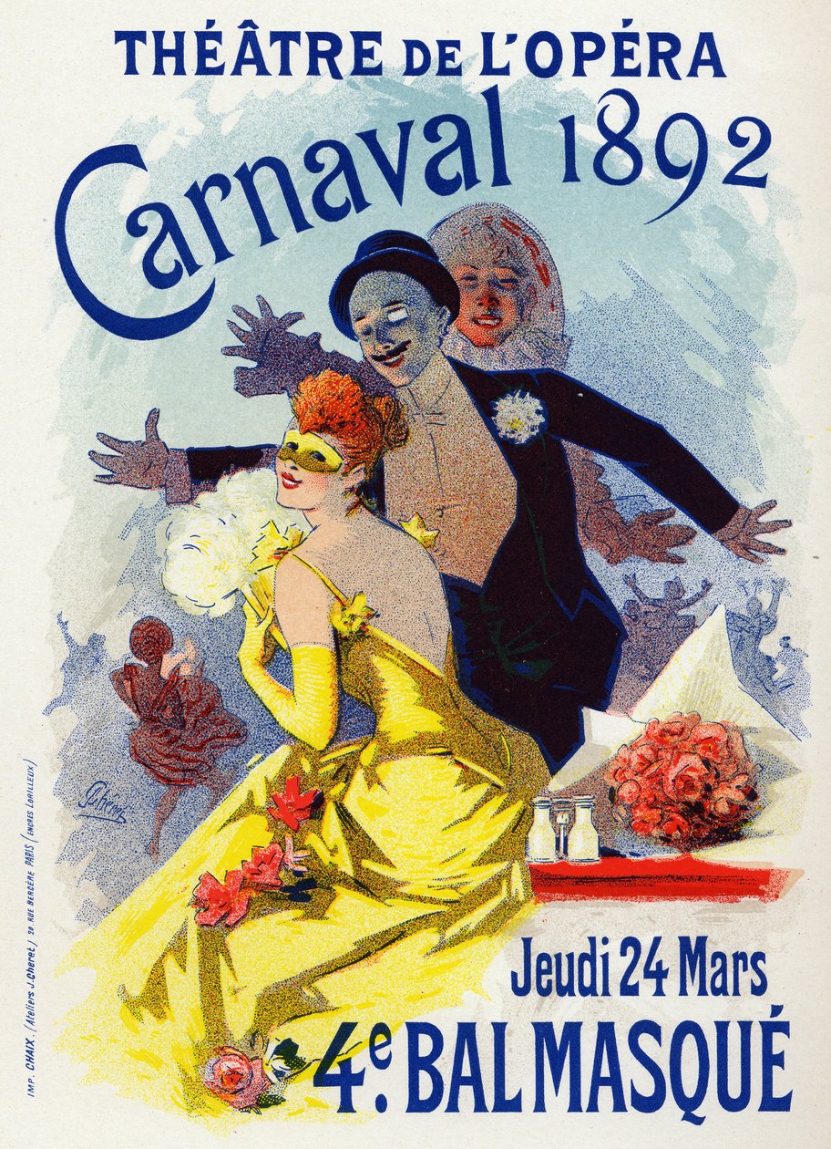 Kunst. Underholdning. Maskeradebal i Operaen i Paris. Plakat af Jules Cheret, Frankrig, april 1892 (plakat) af Jules Cheret