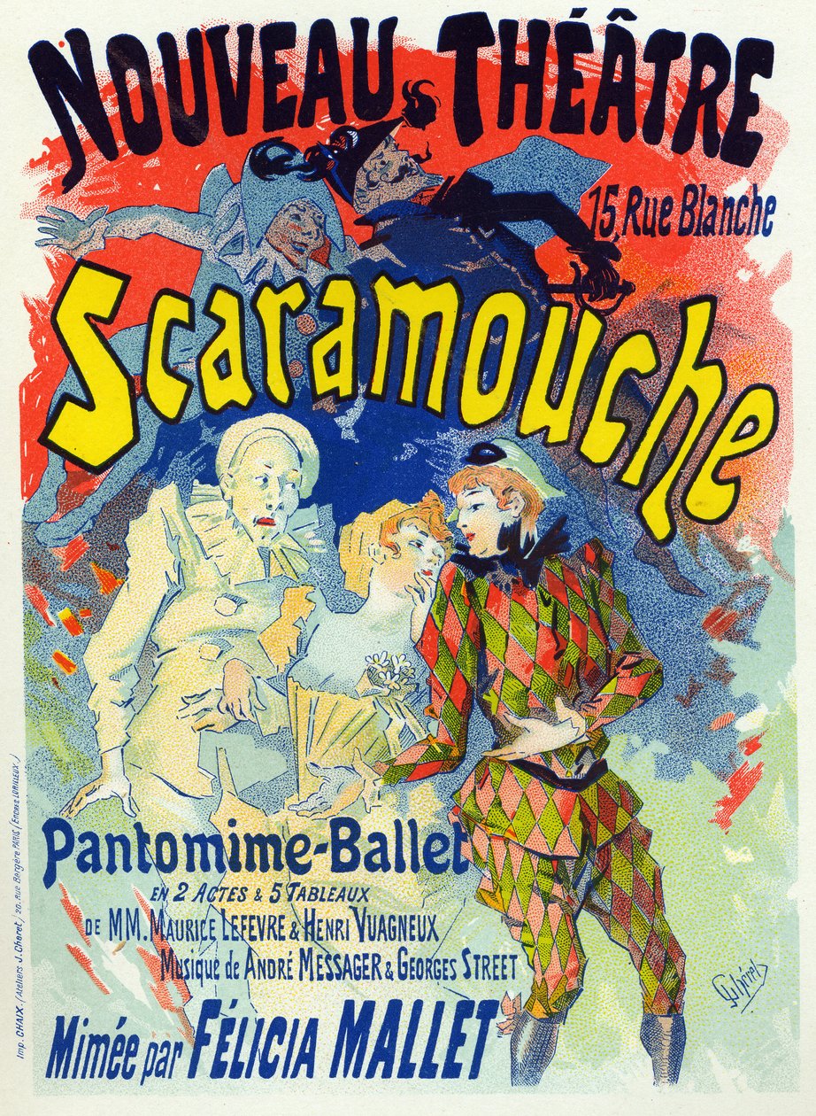 Kunst. Underholdning. Scaramouche, ballet af Felicia Mallet. Plakat af Jules Cheret, Frankrig, ca. 1895 (plakat) af Jules Cheret