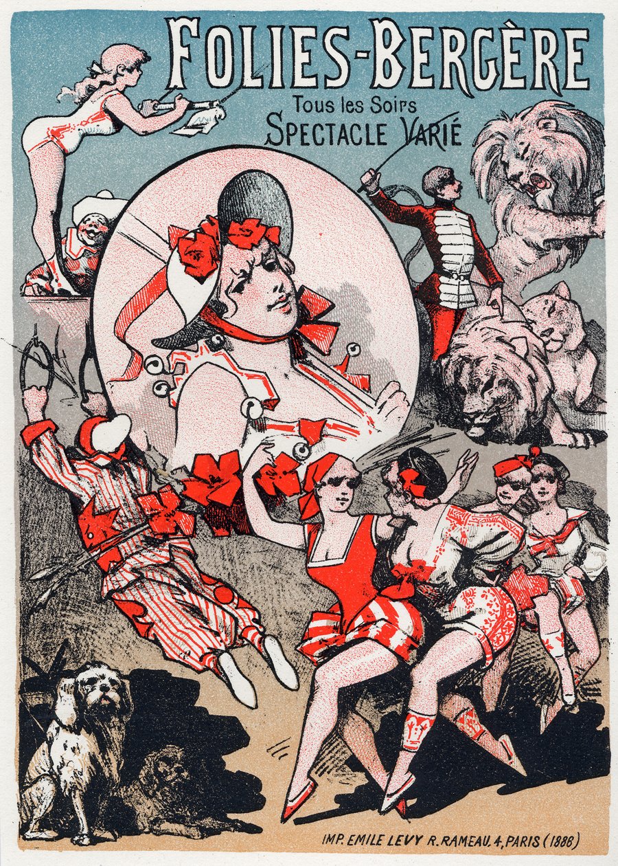 Kunst. Underholdning. Show på Folies Bergeres, Paris. Plakat af Jules Cheret, Frankrig af Jules Cheret