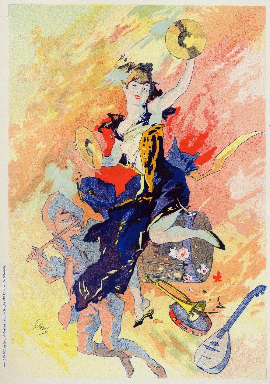 Kunst. Underholdning. Musikken. Allegori af Jules Cheret, Frankrig, ca. 1890 (plakat) af Jules Cheret