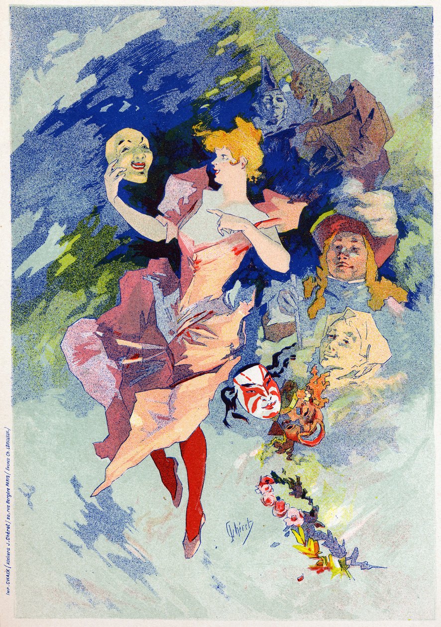 Kunst. Underholdning. Komedien. Allegori af Jules Cheret, Frankrig, ca. 1890 (plakat) af Jules Cheret