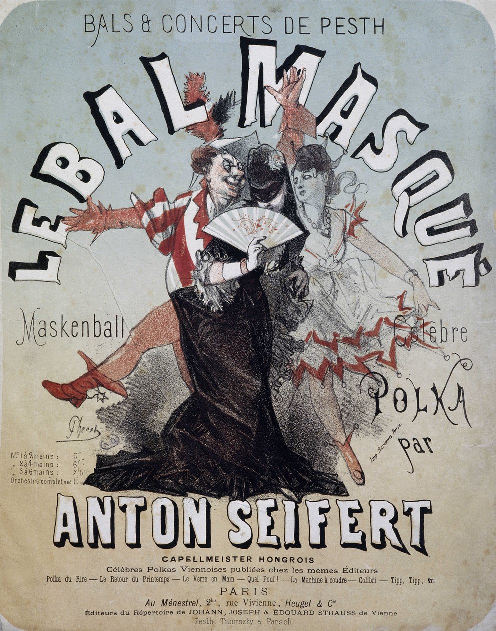 Bal og koncert af Pesth: maskebal (Maskenball, berømt polka af Anton Seifert) - plakat af Jules Cheret, n.d. af Jules Cheret