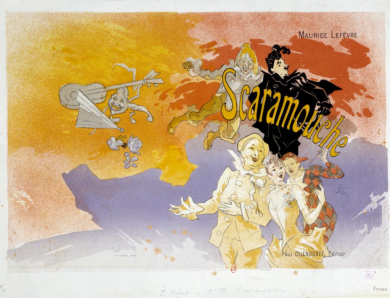 Bogomslag til Scaramouche af Maurice Lefevre. Illustration af Jules Cheret (1836-1932) 1891 Paris, B.N. af Jules Cheret