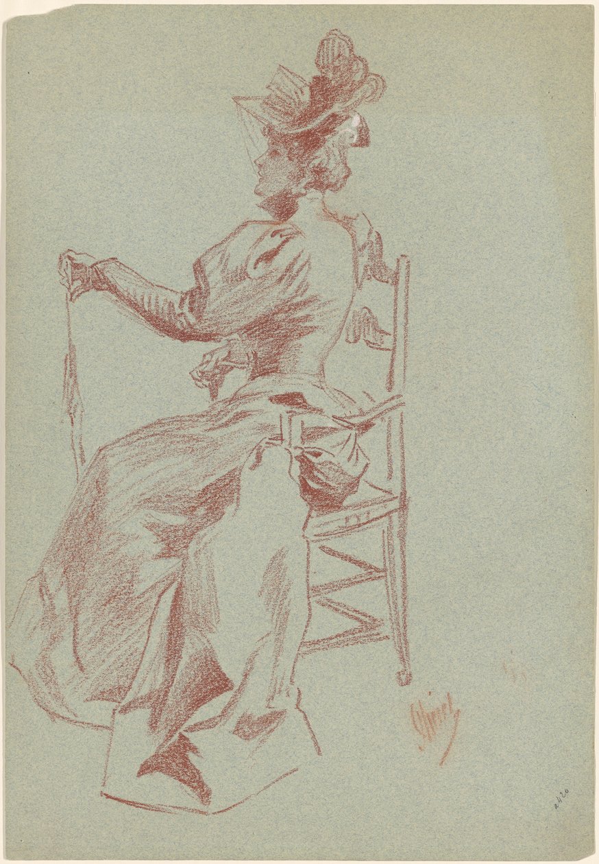 Elegant dame siddende i en stol af Jules Cheret