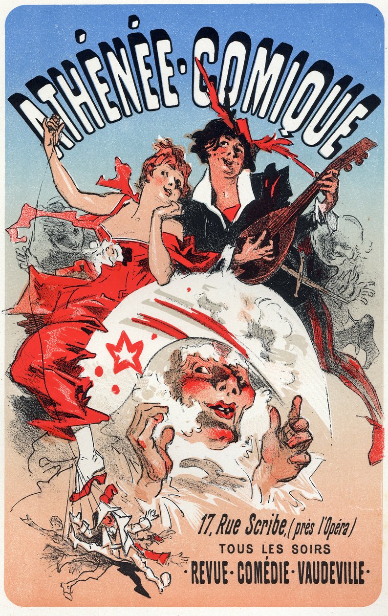 Underholdning. The Athenee Comique, teater i paris. Plakat af Jules Cheret, Frankrig, ca. 1870-80 (plakat) af Jules Cheret