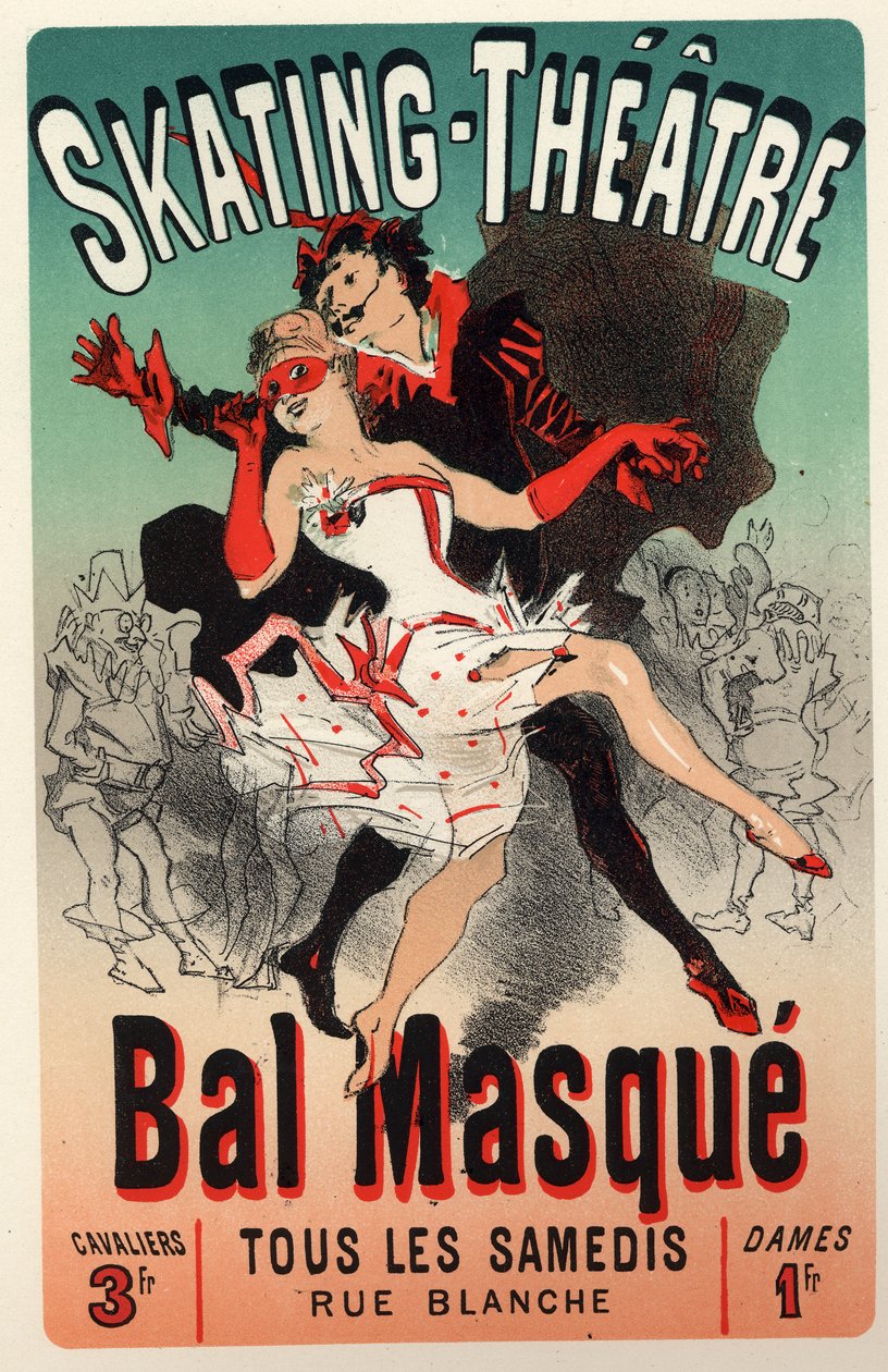Underholdning. Teater. Maskeradebal på Skøjteateret, Paris. Plakat af Jules Cheret, Frankrig, ca. 1875 (plakat) af Jules Cheret
