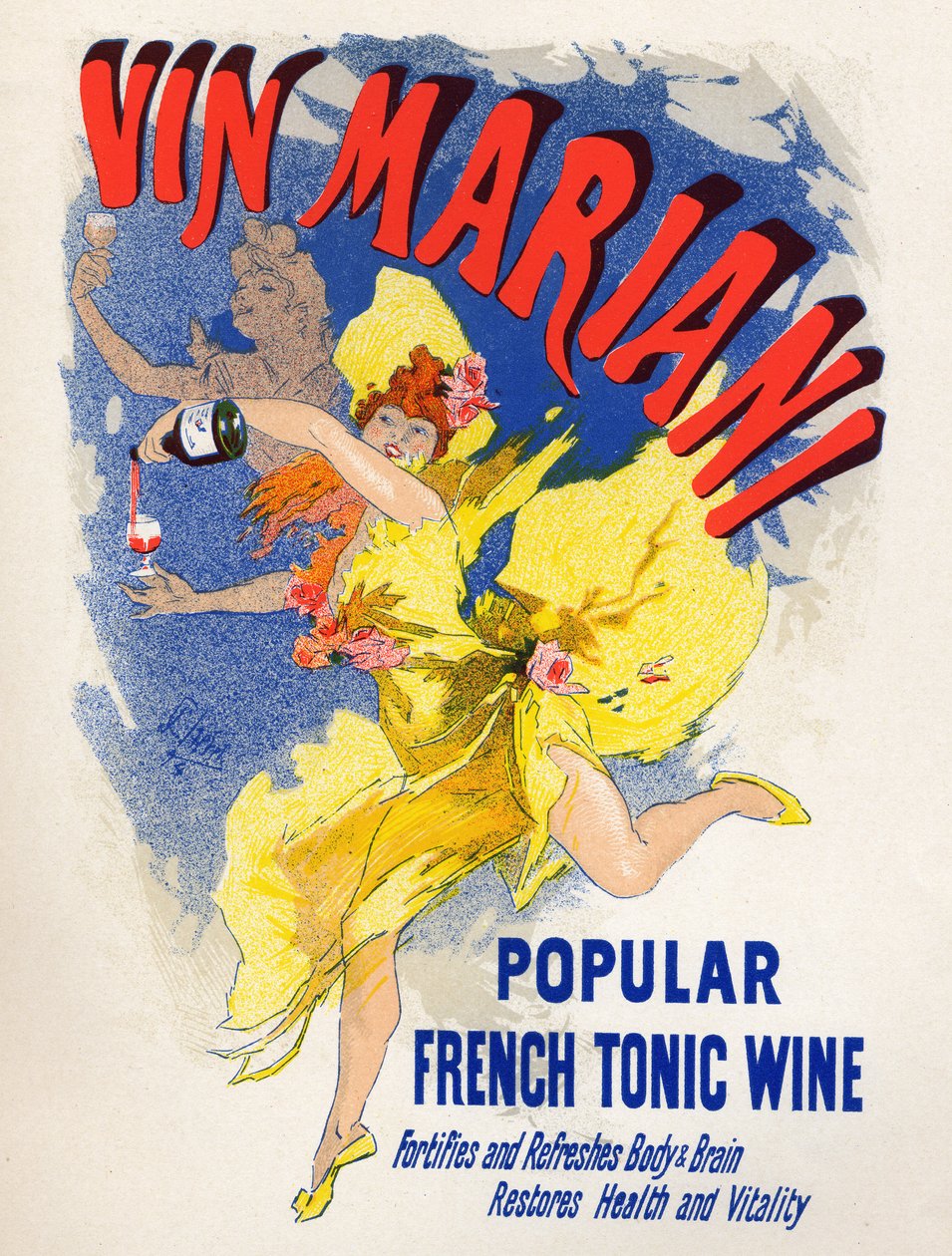 Mad og drikkevarer. Mariani French Tonic Wine (første cocawine). Plakat af Jules Cheret (1836-1932), Frankrig af Jules Cheret