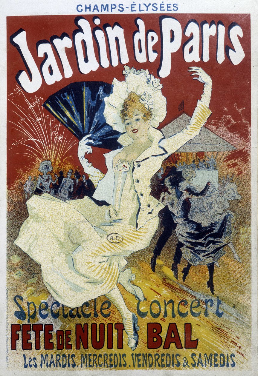Jardin de Paris: show, koncert, natfest og bal - plakat af Jules Chéret, slutningen af det 19. århundrede af Jules Cheret
