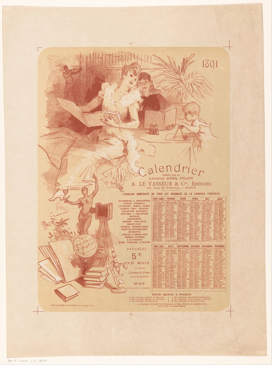 Kalender for boghandler Abel Pilon og forlægger A. Le Vasseur & Cie for året 1891 af Jules Cheret