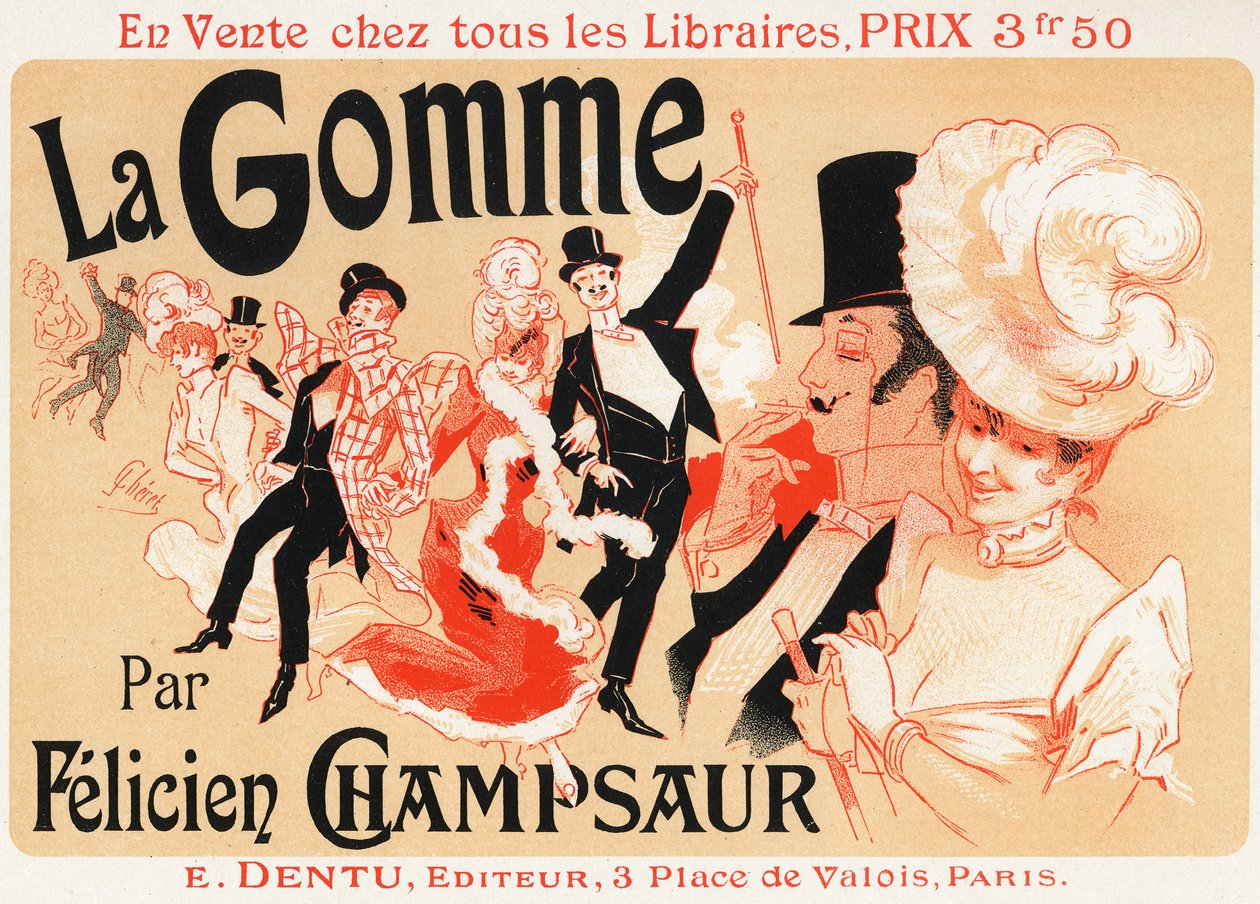 Livsstil. Bal i Paris. Plakat af Jules Cheret for stykket: La Gomme, af Felicien Champsaur, ca. 1889. (plakat) af Jules Cheret