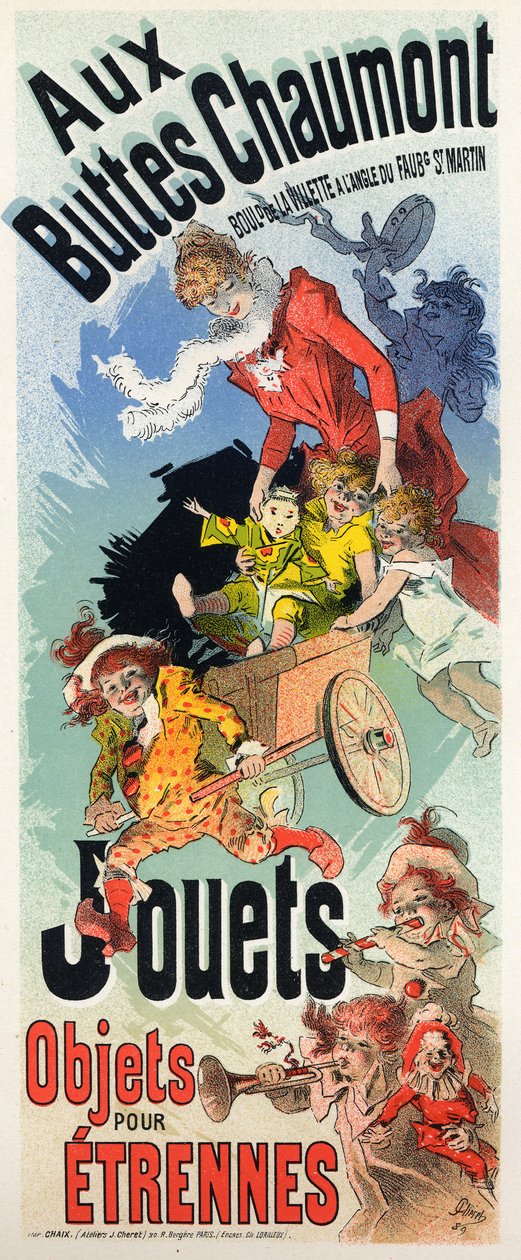 Livsstil. Buttes Chaumont legetøjsbutikken. Plakat af Jules Cheret, Frankrig, ca. 1890 (plakat) af Jules Cheret