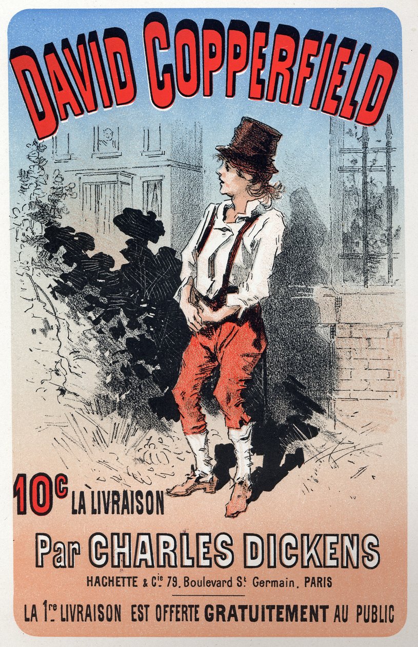 Litteratur. David Copperfield, af Charles Dickens. Plakat af Jules Cheret for en fascicule-udgave, Frankrig, ca. 1860-70 (plakat) af Jules Cheret