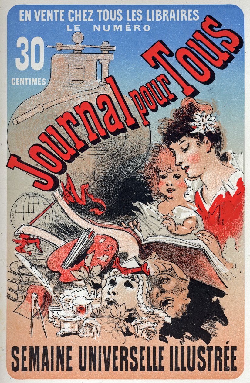 Litteratur. Avisen for alle. Plakat af Jules Cheret, Frankrig, ca. 1870-80 (plakat) af Jules Cheret