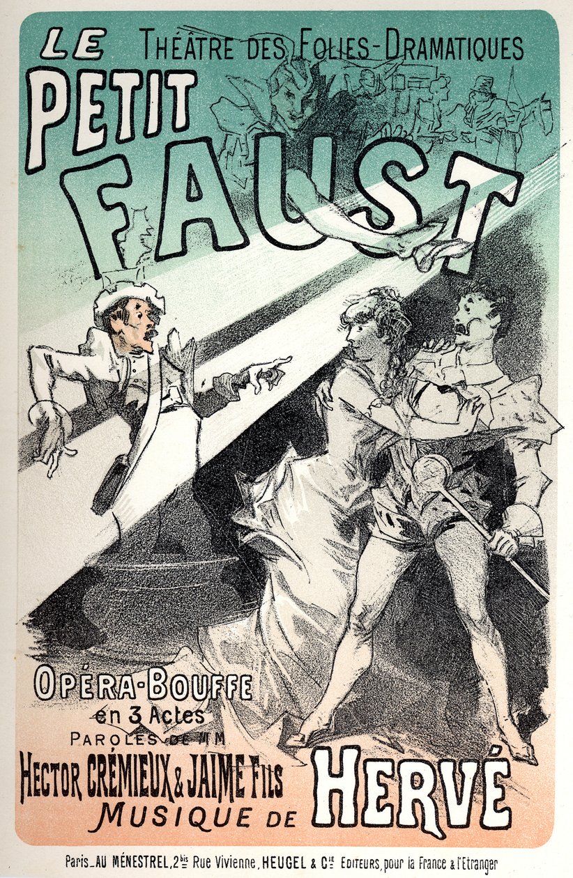 Musik. Den lille Faust, operette af Herve. Plakat af Jules Cheret til en repræsentation i Paris af Jules Cheret