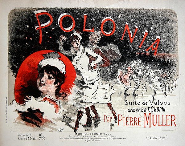 "Polonia", omslag til et partitur med valser komponeret af Pierre Muller efter motiver af Chopin, slutningen af det 19. århundrede (litografi i farver) af Jules Cheret