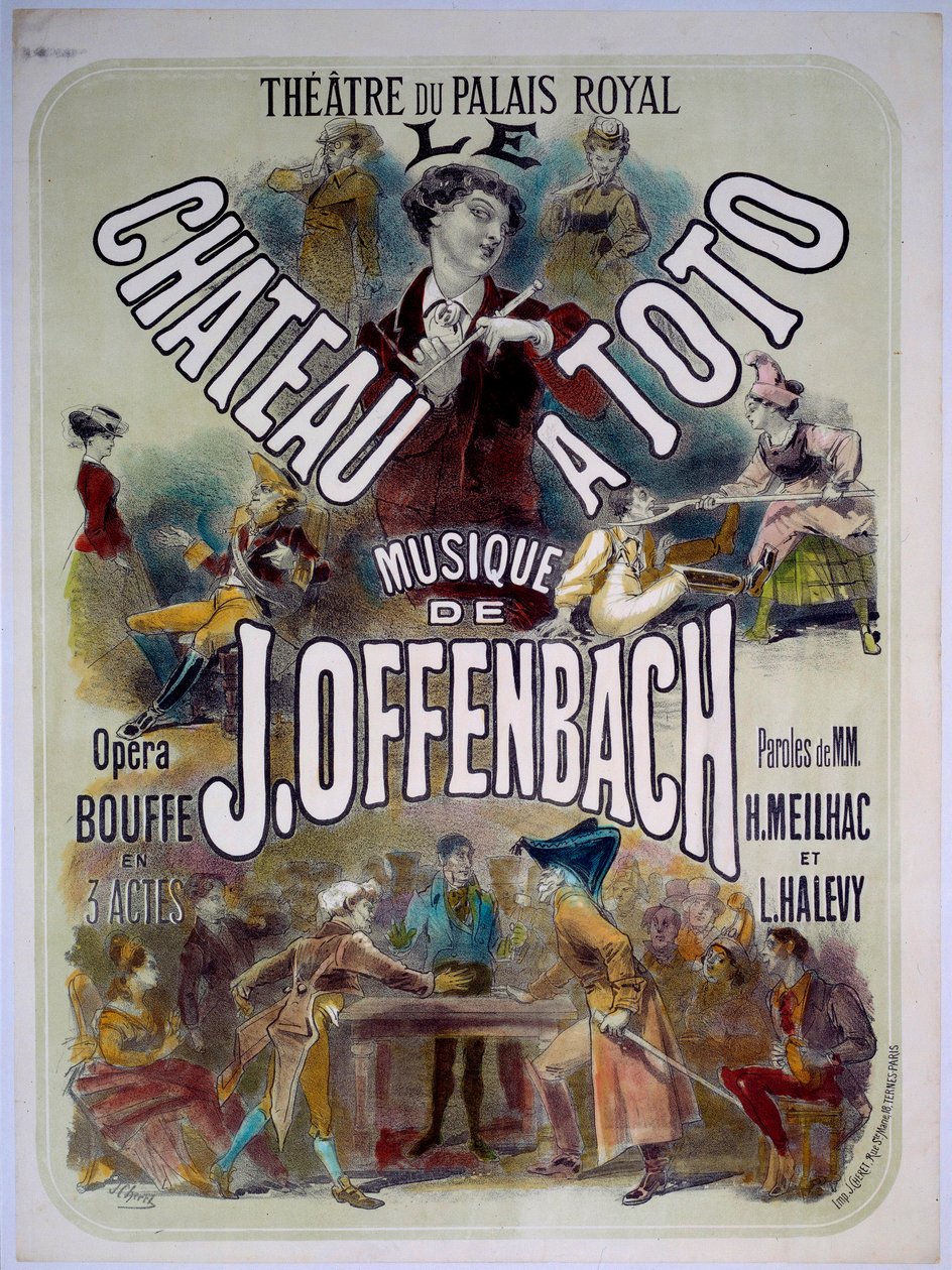Plakat for "Le chateau a Toto" med musik af Jacques Offenbach (1819-1880) på Theatre du Palais Royal, illustration af Jules Cheret (1836-1932) 1868. af Jules Cheret