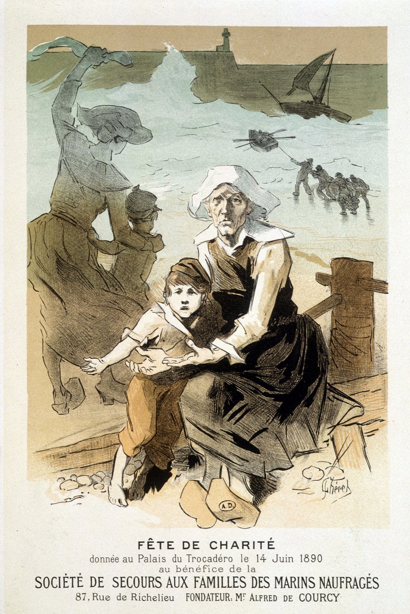 Plakat for en fejring af velgørenhed givet i Palais du Trocadéro den 14. juni 1890 til fordel for Society of Relief to the Families of Shipwrecked sømænd - i "" Plakatens mestre"", af Jules Chéret af Jules Cheret