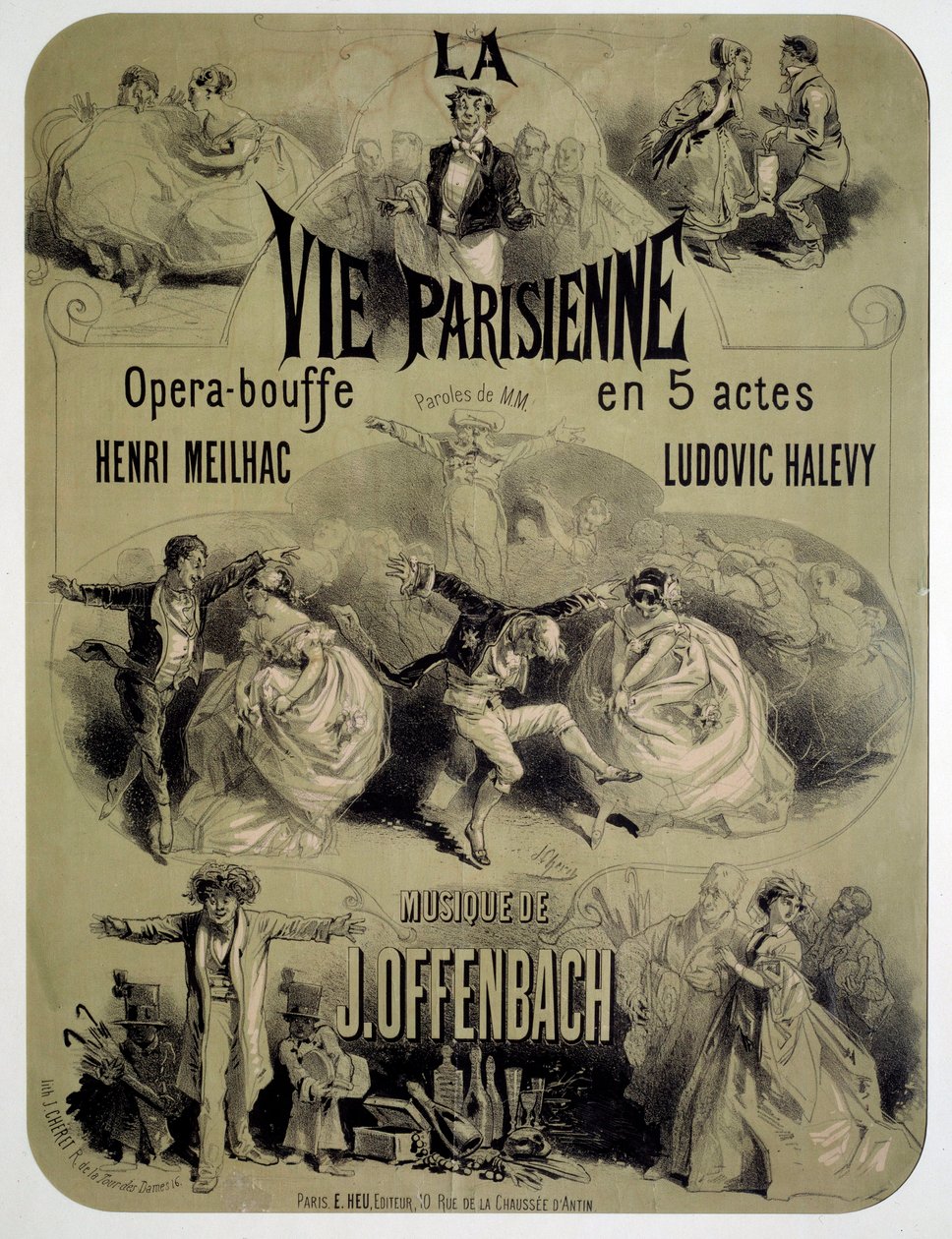 Plakat for operamad "Parisian life" af Jacques Offenbach (1819-1880) af Jules Cheret