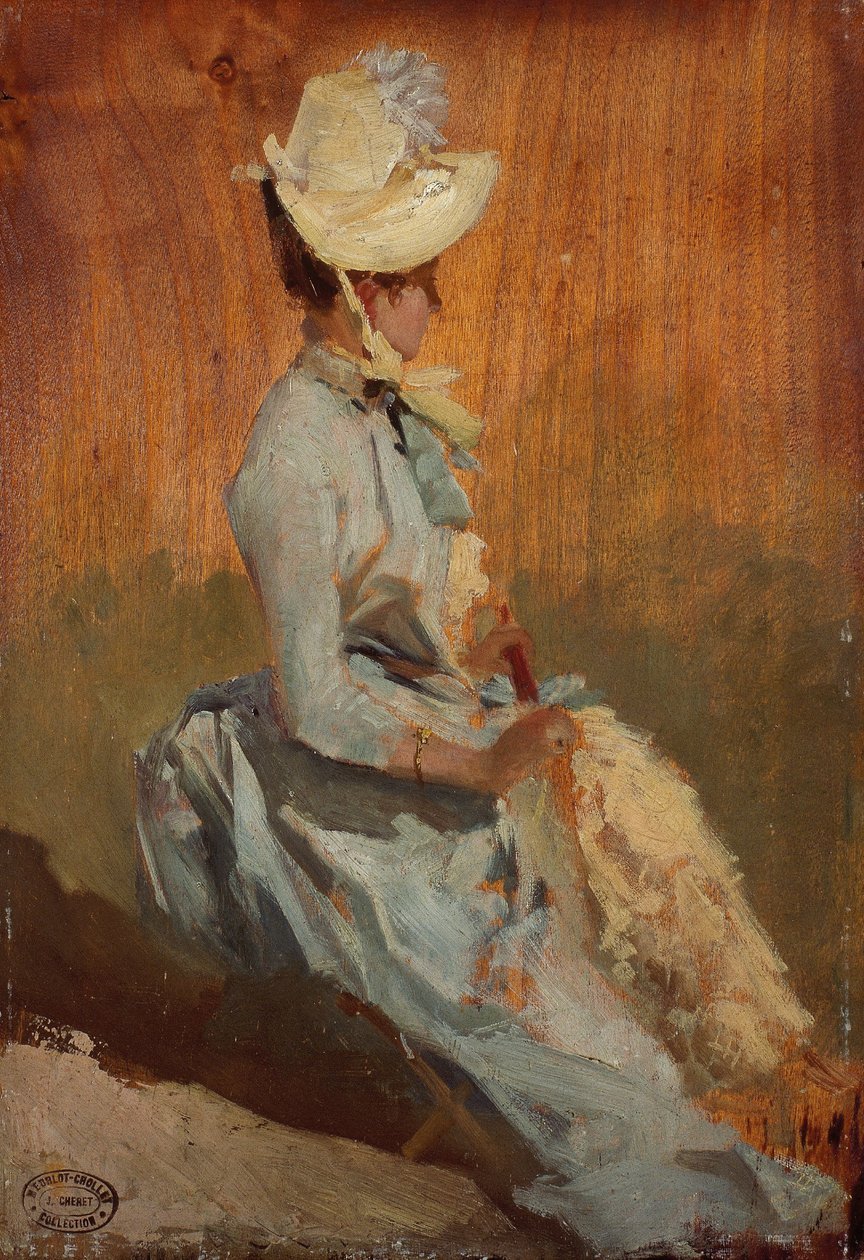 Siddende dame, ca. 1879-84 (olie på træ) af Jules Cheret